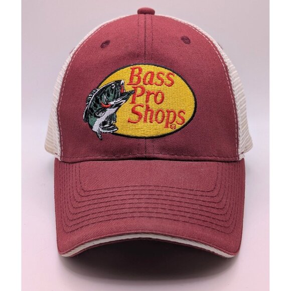 Bass Pro Shops Hat Cap White Red Burgundy Strap Back Fishing BPS Outdoor Mesh - Picture 2 of 5